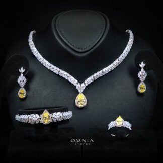 Omnia Aamira Teardrop-Design Bridal Yellow Full Set with High-Quality Zircon Stones in Rhodium-Plated Finish(16 Ring size 7 only available in ksa)