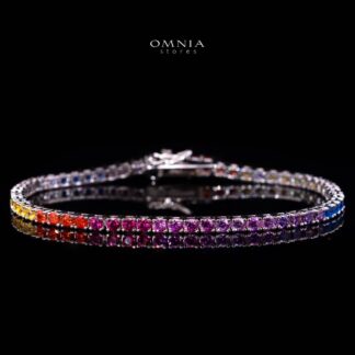 Omnia Tasneem Multi-Colored Tennis Bracelet 2.5mm in 92.5 Silver with High-Quality Simulated Diamonds
