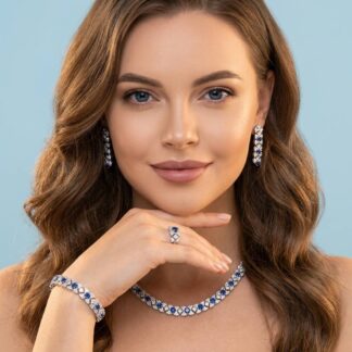 Omnia Layan Blue Bridal Full Set in High-Quality Zircon Stone Rhodium Plated