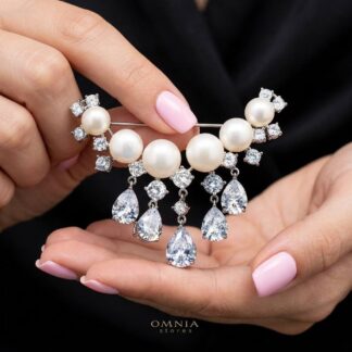 Omnia Mousa Fresh Real Water Pearl brooch in 92.5 Silver High Quality Simulated diamonds