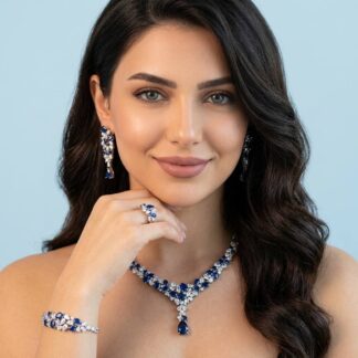 Omnia Reman Blue Bridal Full Set in High Quality Zircon Stone in Rhodium Plated