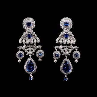 Omnia Amani Chandelier Earrings with Sapphire Blue Simulated Diamonds in 925 Silver