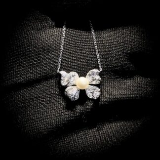 Omnia Pearl Butterfly Necklace in 92.5 Silver with High Quality Simulated Diamonds