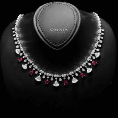 Omnia Marwa Maroon Bridal Full Set in High Quality Zircon Stone Rhodium Plated - Image 2
