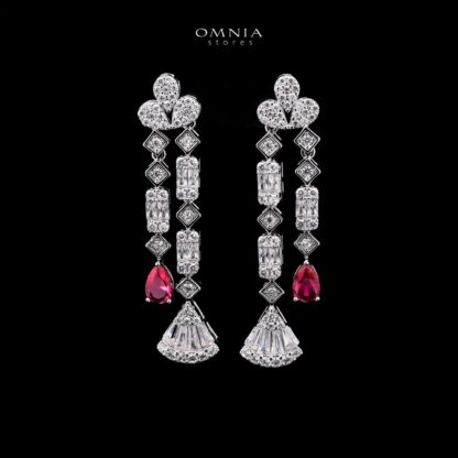 Omnia Marwa Maroon Bridal Full Set in High Quality Zircon Stone Rhodium Plated - Image 3