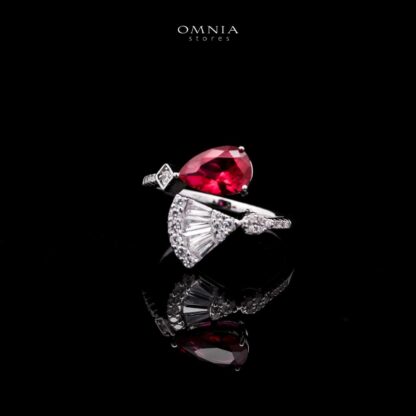 Omnia Marwa Maroon Bridal Full Set in High Quality Zircon Stone Rhodium Plated - Image 4