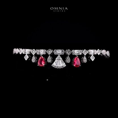 Omnia Marwa Maroon Bridal Full Set in High Quality Zircon Stone Rhodium Plated - Image 5