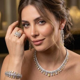 Omnia Nisrine Yellow Bridal Full Set in High Quality Zircon Stone Rhodium Plated