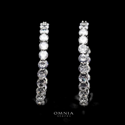 Omnia Rina Radiant Crystal Hoop Earrings in High Quality Zircon Stone Rhodium Plated - Image 4