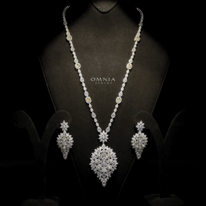 Omnia hasmaa Bridal Long chain Set Accessories High Quality Zircon Stone In Rhodium Plated - Image 4