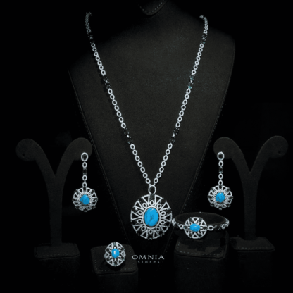 Omnia Ayala Blue & Green Bridal Long Chain Full Set Accessories High Quality Zircon Stone In Rhodium Plated - Image 4