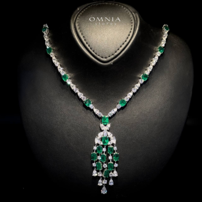 Omnia Israa Green Necklace In 92.5 Silver High Quality Simulated diamonds - Image 4