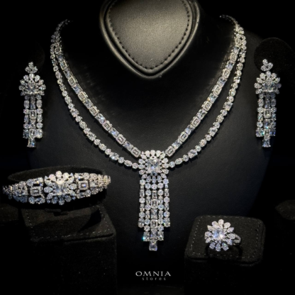 Omnia Emily Bridal Full Set in High Quality Zircon Stone Rhodium Plated - Image 3