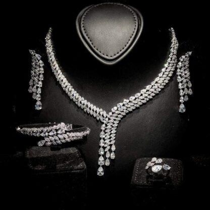 Omnia Rasel White Bridal Full Set High Quality Zircon Stone in Rhodium Plated - Image 4