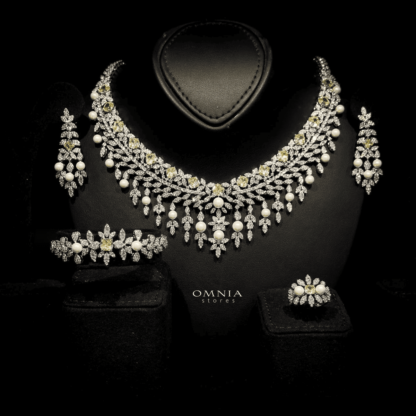 Omnia Juma Bridal Full Set Accessories in High Quality Zircon Stone in Rhodium Plated - Image 4