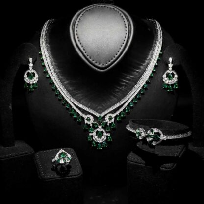 Omnia Maram Green Bridal Full Set in 92.5 Silver with High-Quality Simulated Diamonds and Teardrop Design - Image 5
