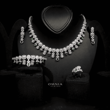 Omnia Trisha Green Bridal Full Set Accessories in High Quality Zircon Stone Rhodium Plated - Image 4