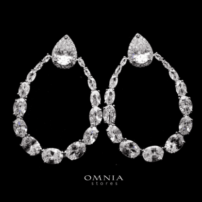 Omnia Celesti Oval Drop Earrings with Pear Cut Brilliant High Quality Zircon Accents Rhodium Plated - Image 2