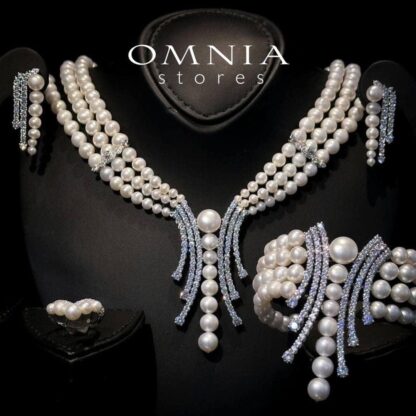 Omnia Shanina Bridal Full Set Designed with Freshwater Real Pearls and High-Quality Simulated Diamonds in a Rhodium Plated Finish - Image 6
