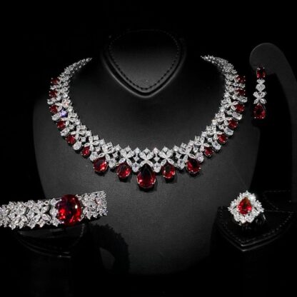 Omnia Suhana Red Bridal Full Set in High Quality Simulated Diamonds - Image 3