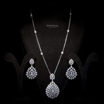 Omnia Sahara White Long chain Set in High Quality Zircon Stone In Rhodium Plated - Image 3