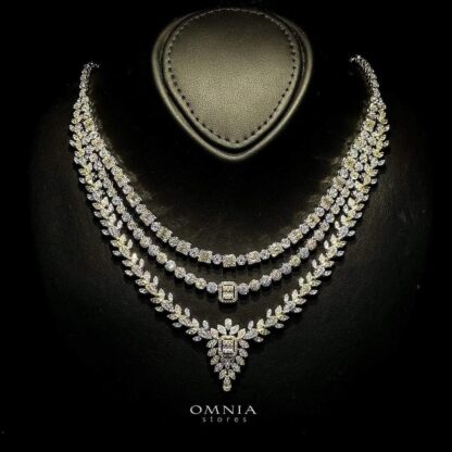 Omnia Jala Golden Bridal Full Set in High Quality Zircon Stone in Rhodium Plated - Image 3
