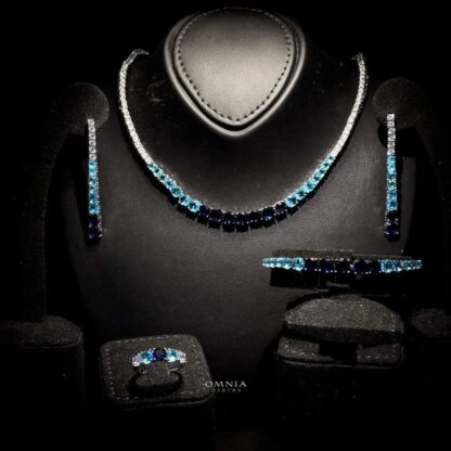 Omnia Maryam Blue Bridal Full Set in High Quality Zircon Stone Rhodium Plated - Image 3