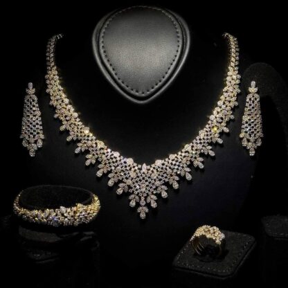 Omnia Loren Golden Bridal Full Set in High Quality Zircon Stone in Rhodium Plated - Image 3