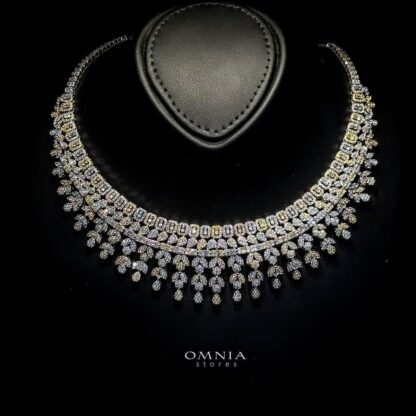 Omnia Lamis Golden White Bridal Full Set in High Quality Zircon Stone Rhodium Plated - Image 4