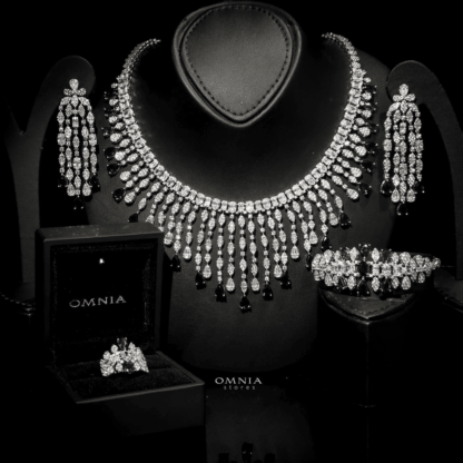 Omnia Rubin Blue Bridal Full Set in High Quality Zircon Stone Rhodium Plated - Image 3
