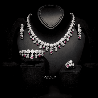 Omnia Trisha Maroon Full set Accessories in High Quality Zircon Stone in Rhodium Plated - Image 6
