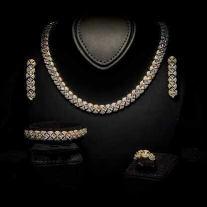 Omnia Layan Golden Bridal Full Set in High-Quality Zircon Stone Rhodium Plated - Image 2