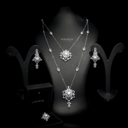 Omnia Safar Bridal Long Chain Set in High Quality Zircon Stone Rhodium Plated - Image 3