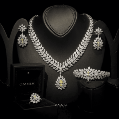 Omnia Carmelita Bridal Full Set High Quality Zircon Stone in Rhodium Plated - Image 2