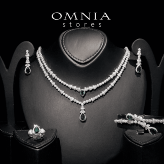 Omnia Ethereal Green Drop-Down Pear Shape Full Set in Rhodium Plated
