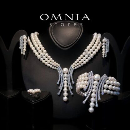 Omnia Shanina Bridal Full Set Designed with Freshwater Real Pearls and High-Quality Simulated Diamonds in a Rhodium Plated Finish - Image 3