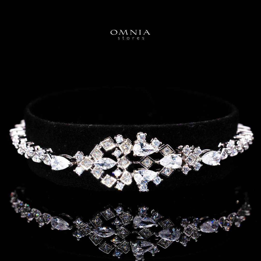 Omnia Melora White Luxury Bridal Full Set with Pear-Cut and Baguette Zircon in Cascading Design in High-Quality Rhodium Plated - Image 3