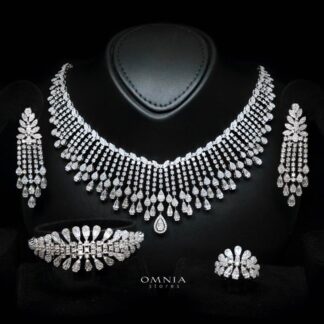Omnia Elvina White Luxury Bridal Full Set in High Quality Zircon Stone in Rhodium Plated