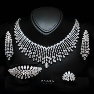 Omnia Elvina White Luxury Bridal Full Set in High Quality Zircon Stone in Rhodium Plated