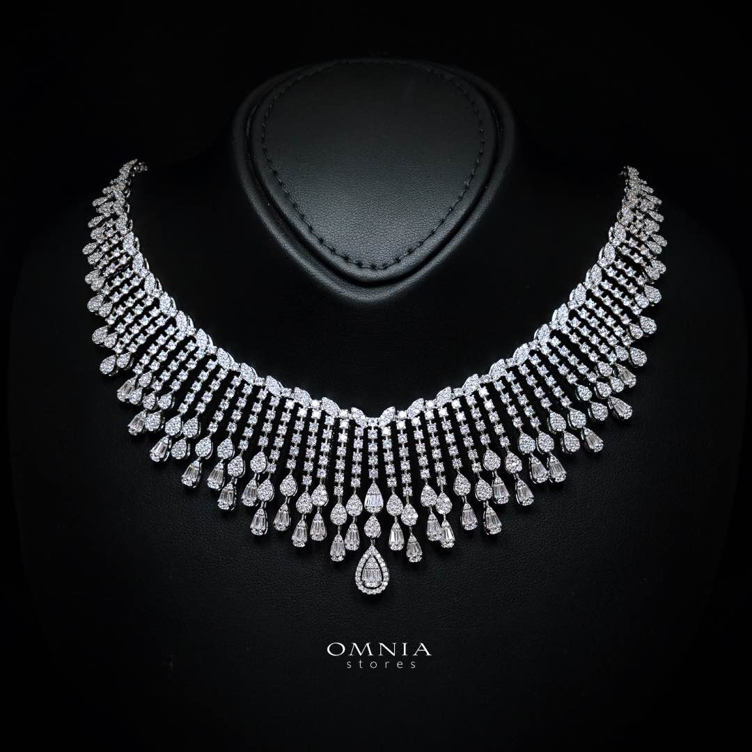 Omnia Elvina White Luxury Bridal Full Set in High Quality Zircon Stone in Rhodium Plated - Image 3
