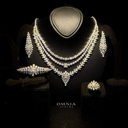 Omnia Jala Golden Bridal Full Set in High Quality Zircon Stone in Rhodium Plated - Image 4