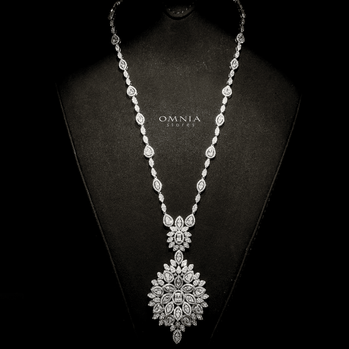 Omnia Abeer Bridal Long chain Set High Quality Zircon Stone In Rhodium Plated - Image 4