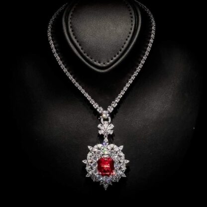 Omnia Dahlia Oval-Cut Red Necklace in 92.5 Silver with High-Quality Simulated Diamonds - Image 2