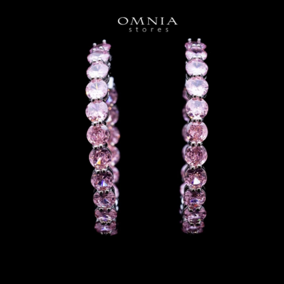 Omnia Rina Pink Radiant Crystal Hoop Earrings in High Quality Zircon Stone Rhodium Plated - Image 2