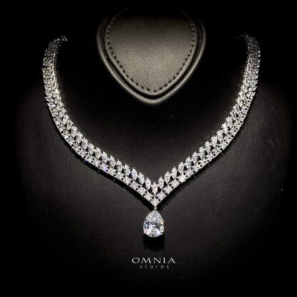Omnia Dalal Bridal White Full Set with Teardrop Design in High Quality Zircon Stone Rhodium Plated - Image 4