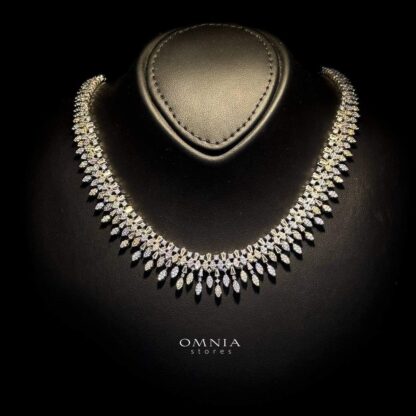 Omnia Nora Golden Bridal Full Set with Marquise Cut Stones in High Quality Zircon Stone in Rhodium Plated - Image 3