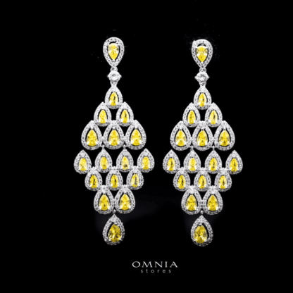 Omnia Morgan Yellow Earrings in High Quality Zircon Stone Rhodium Plated - Image 3