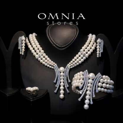 Omnia Shanina Bridal Full Set Designed with Freshwater Real Pearls and High-Quality Simulated Diamonds in a Rhodium Plated Finish - Image 4