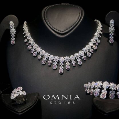 Omnia Trisha Pink Full set Accessories in High Quality Zircon Stone in Rhodium Plated - Image 4