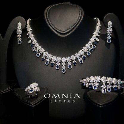 Omnia Trisha Blue Bridal Full Set Accessories in High Quality Zircon Stone Rhodium Plated - Image 6